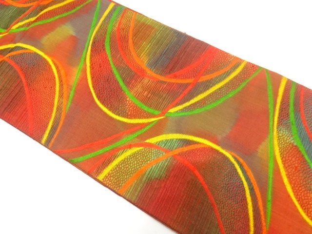 JAPANESE KIMONO / FUSHI TSUMUGI LINE-DRAWN PATTERN WEAVE NAGOYA OBI